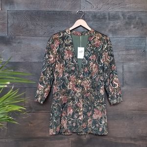 Vintage 80s Green Jacquard Oversized Blazer